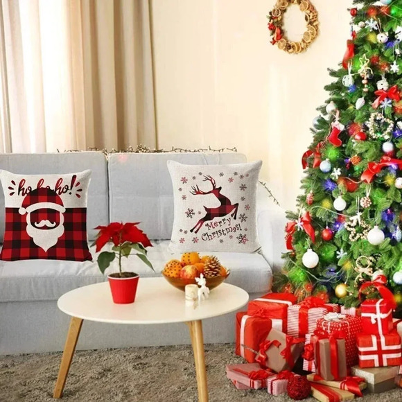 18x18  inch Christmas Decorations Tree Reindeer Pillow Cushion Covers for Sofa - Picture 7 of 7